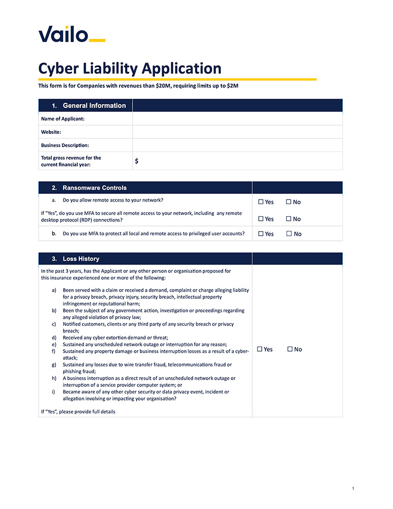 Cyber Liability Application